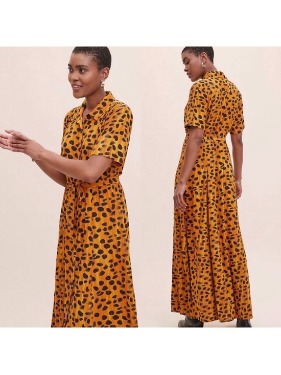 Anthro Porridge Vianne Maxi Shirtdress in Leopard Sz 2 - Picture 3 of 12